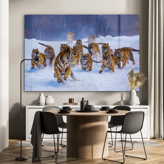 Peintures sur verre - Tigre - Neige - Animaux sauvages - Hiver - 150x100 cm - Peintures Plexiglas