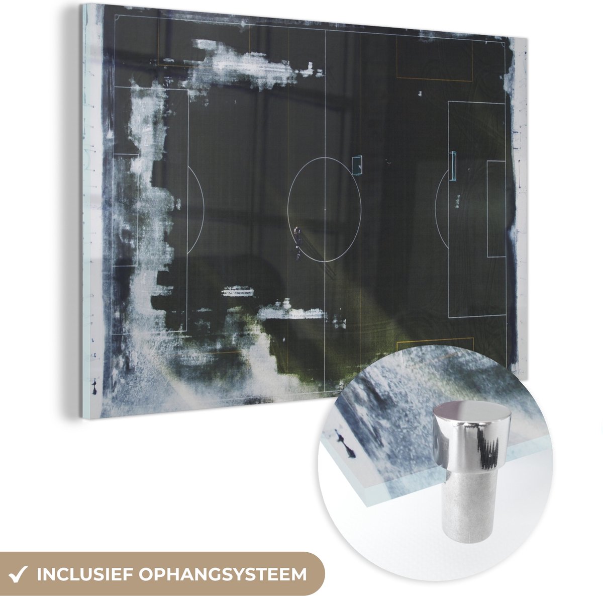 ® Glasschilderij 90x60 cm - Schilderij acrylglas - Stadion - Groen - Voetbal - Foto op glas - Muurdecoratie woonkamer - Wanddecoratie slaapkamer - Schilderijen