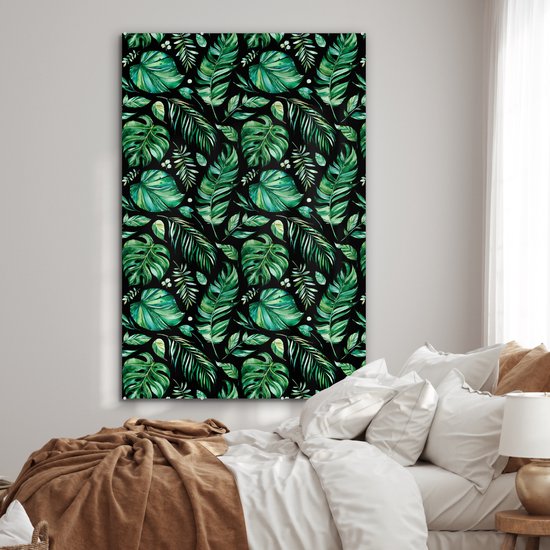 MuchoWow® Peinture sur verre 120x180 cm - Peinture sur verre - Vintage - Feuilles - Vert - Photo sur verre acrylique - Peintures