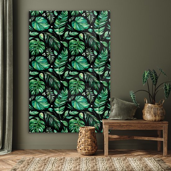 MuchoWow® Peinture sur verre 120x180 cm - Peinture sur verre - Vintage - Feuilles - Vert - Photo sur verre acrylique - Peintures