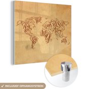 MuchoWow® Glasschilderij 90x90 cm - Schilderij acrylglas - Wereldkaart - Vintage - Papyrus - Foto op glas - Schilderijen