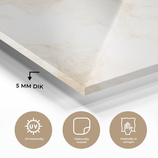 MuchoWow® Glasschilderij 90x60 cm - Schilderij acrylglas - Marmer - Wit - Goud - Luxe - Foto op glas - Schilderijen