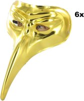 6x Venetiaans masker Tiaro goud - Festival thema feest party oogmasker