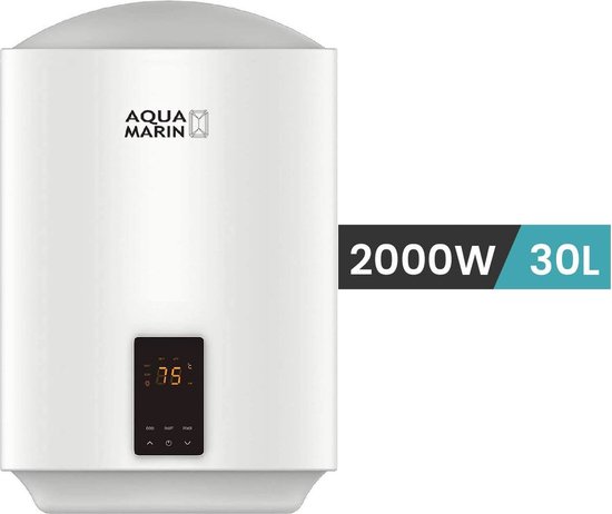 Aquamarin - Boiler - Elektrische boiler - Boiler 30 liter - Waterboiler - Waterverwarmer - SMART - Met ingebouwde thermometer - Antikalk - 2000W - 12,9 kg - Wit - H 54,3 cm x B 38 cm