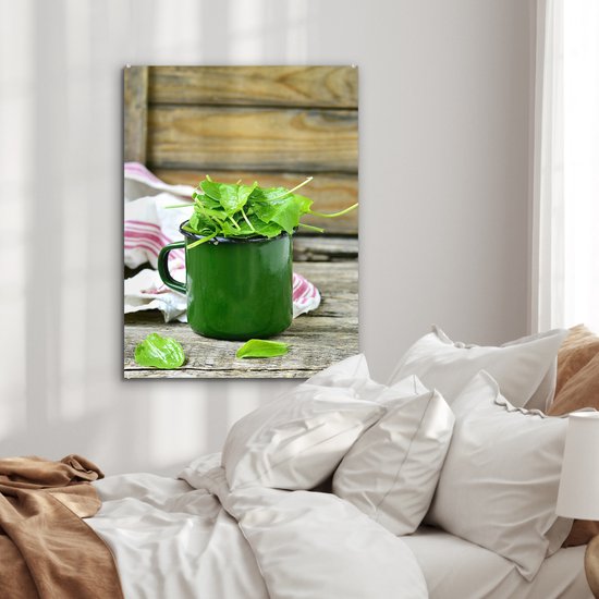 Une tasse verte d'oseille avec l'oseille verte Plexiglas 60x80 cm - Tirage photo sur Glas (décoration murale en plexiglas)