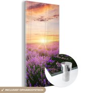 MuchoWow® Glasschilderij 80x160 cm - Schilderij acrylglas - Lavendel - Zon - Bloemen - Foto op glas - Schilderijen