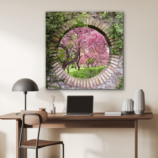 MuchoWow® Peinture sur Verre - Voir à Travers - Sakura - Fleur - Japonais - 90x90 cm - Peintures sur Verre Acrylique - Photo sur Glas