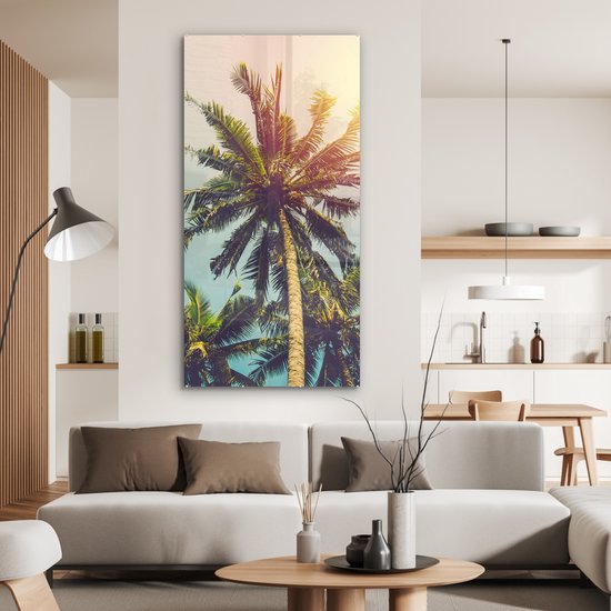 MuchoWow® Peinture sur verre 80x160 cm - Peinture sur verre acrylique - Palmier - Été - Tropical - Soleil - Photo sur verre - Peintures