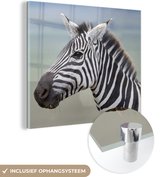 MuchoWow® Glasschilderij 90x90 cm - Schilderij acrylglas - Zebra close-up - Foto op glas - Schilderijen
