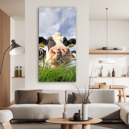 MuchoWow® Peinture sur verre 80x160 cm - Peinture sur verre acrylique - Vache - Ferme - Herbe - Animaux - Photo sur verre - Peintures