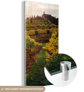 MuchoWow® Glasschilderij 20x40 cm - Schilderij acrylglas - Toscane - Landschap - Wijngaarden - Foto op glas - Schilderijen