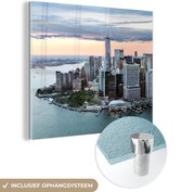 MuchoWow® Glasschilderij 90x90 cm - Schilderij acrylglas - Luchtfoto van New York - Foto op glas - Schilderijen