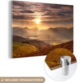 MuchoWow® Glasschilderij 180x120 cm - Schilderij acrylglas - Lake District met oranje heuvels in Engeland - Foto op glas - Schilderijen