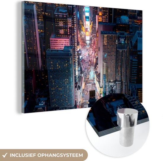 Glasschilderij - Bovenaanzicht van Times Square in New York - Plexiglas Schilderijen