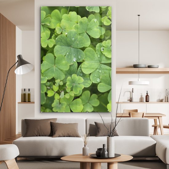 MuchoWow® Glasschilderij 120x180 cm - Schilderij acrylglas - Bos met klavertje vier - Foto op glas - Schilderijen