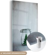 Peinture sur verre - Dessin de Noël d'un sapin de Noël en papier dans un bocal en verre - 60x90 cm - Peintures Plexiglas