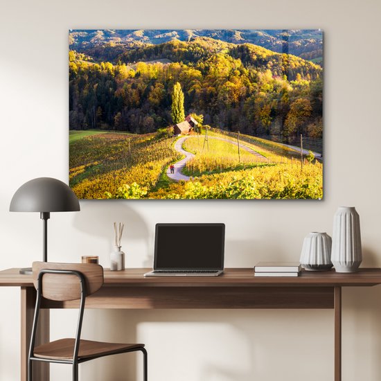 MuchoWow® Peinture sur verre 120x80 cm - Peinture acrylique sur verre - Couple marchant sur la route en forme de cœur à Spicknik - Photo sur verre - Peintures