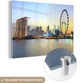 MuchoWow® Glasschilderij 150x100 cm - Schilderij acrylglas - Singapore - Skyline - Lucht - Foto op glas - Schilderijen