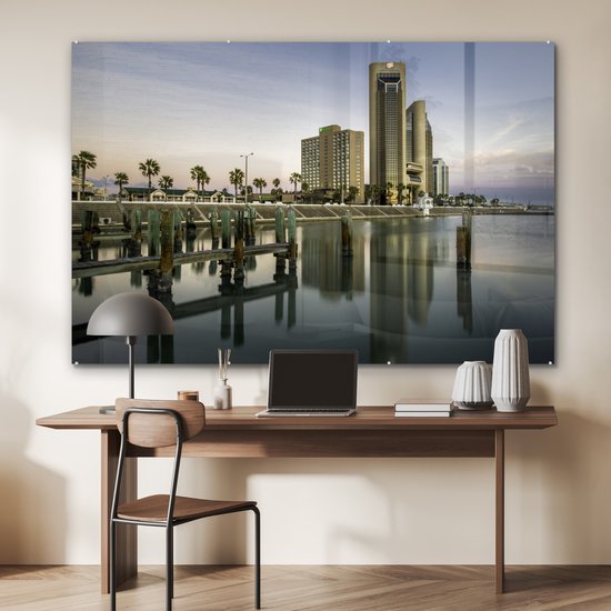 Skyline de Corpus Christi immédiatement après le lever du soleil au Texas, USA Plexiglas 180x120 cm - Tirage photo sur Glas (décoration murale en plexiglas) XXL / Groot format!