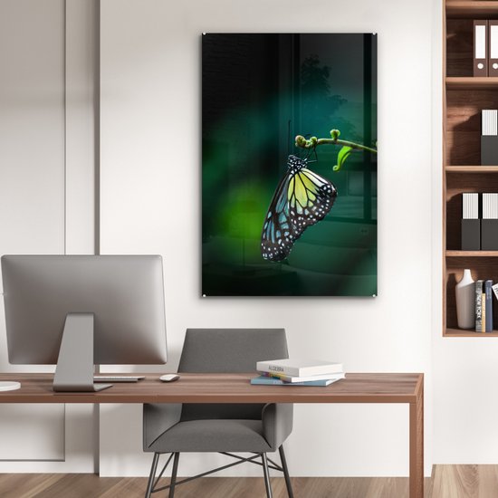 Peinture sur verre - Papillon sur une branche fine - 80x120 cm - Peintures sur verre acrylique - Photo sur Glas