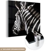 MuchoWow® Glasschilderij 90x90 cm - Schilderij acrylglas - Zebra - Dier - Wit - Foto op glas - Schilderijen