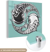 MuchoWow® Glasschilderij 20x20 cm - Schilderij acrylglas - Illustratie van koikarpers die het yin yang teken vormen - Foto op glas - Schilderijen