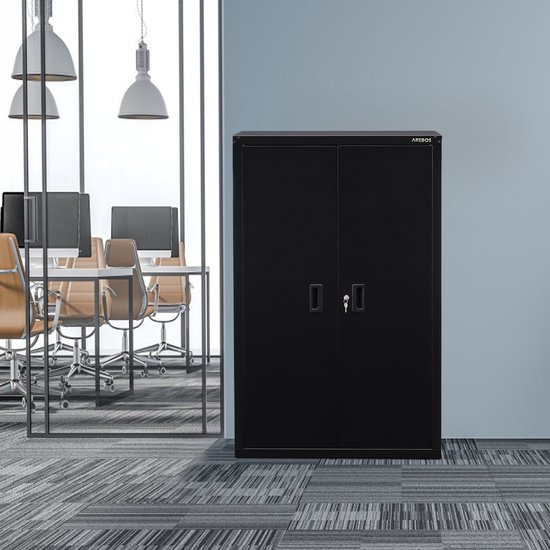 AREBOS Armoire De Bureau En Métal Gris – 3 étagères, Extensible, Facile à Monter, Idéale Pour Le Coin Bureau