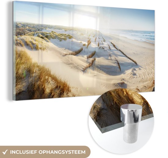 MuchoWow® Peinture sur verre 80x40 cm - Peinture sur verre acrylique - Dunes de sable à Peniche Portugal - Photo sur verre - Peintures