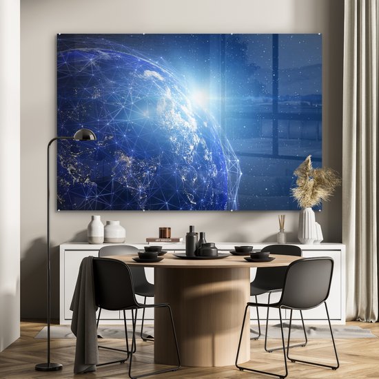 MuchoWow® Peinture sur verre - Terre - Réseau - Lumière - 150x100 cm - Peintures sur verre acrylique - Photo sur Glas