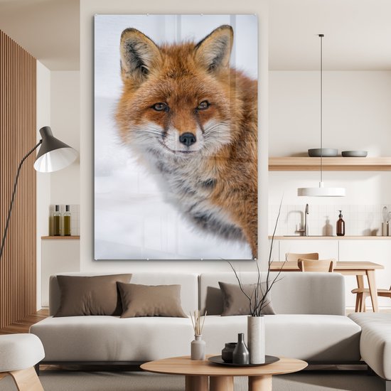 Peinture sur verre - Renard - Portrait - Neige - 100x150 cm - Peintures Plexiglas