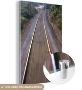 MuchoWow® Glasschilderij 100x150 cm - Schilderij acrylglas - Voorbij razend treinspoor - Foto op glas - Schilderijen