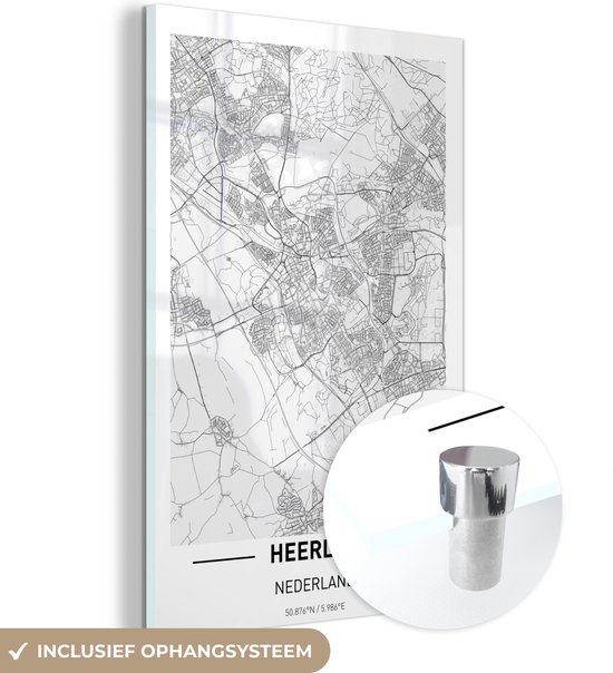 MuchoWow® Peinture sur verre 20x30 cm - Peinture acrylique sur verre - Plan de la ville de Heerlen - Photo sur verre - Peintures - Carte