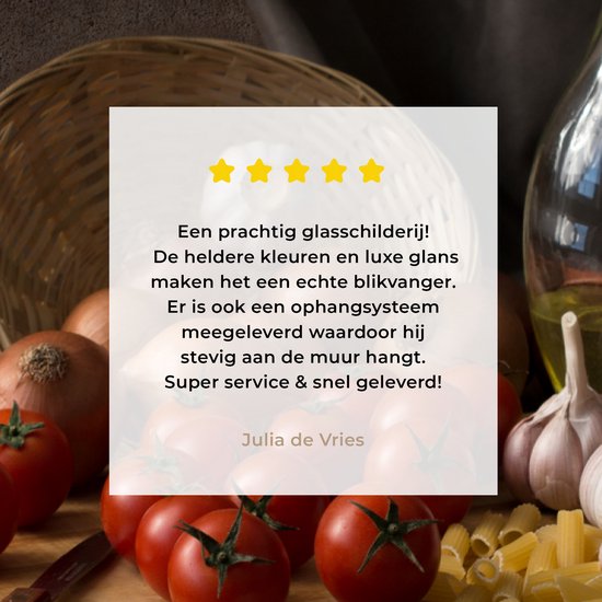 MuchoWow® Peinture sur verre 160x120 cm - Peinture sur verre acrylique - Planche à découper - Légume - Nature morte - Pâtes - Off - Tomate - Planche à découper - Photo sur verre - Peintures