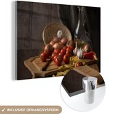 MuchoWow® Peinture sur verre 30x20 cm - Peinture sur verre acrylique - Planche à découper - Légume - Nature morte - Pâtes - Off - Tomate - Planche à découper - Photo sur verre - Peintures