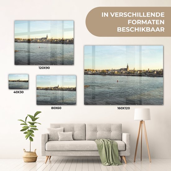 Rivière Waal et Nimègue en arrière-plan Plexiglas 80x60 cm - Tirage photo sur Glas (décoration murale en plexiglas)