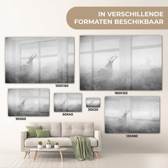 Peinture sur verre - Cerf dans le brouillard - noir et blanc - 180x120 cm - Peintures sur Verre Peintures - Photo sur Glas