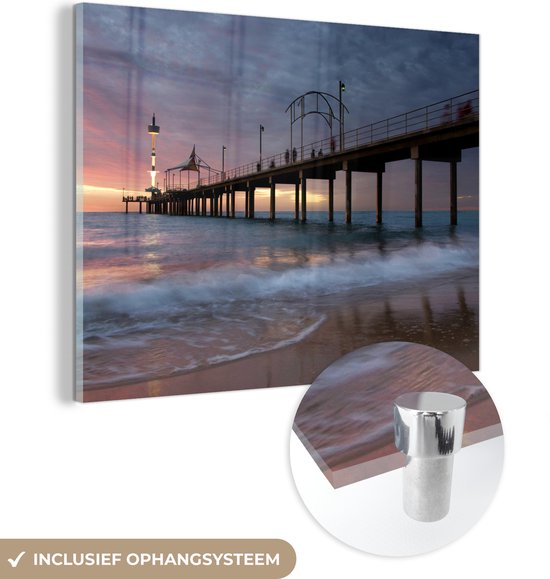 Crépuscule à la plage de Brighton en Australie Plexiglas 80x60 cm - Tirage photo sur Glas (décoration murale en plexiglas)