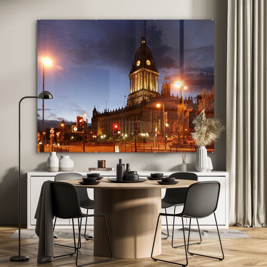 Hôtel de ville de Leeds lors de la soirée Plexiglas 160x120 cm - Tirage photo sur verre (décoration murale plexiglas) XXL / Grand format!