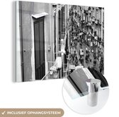 MuchoWow® Glasschilderij 90x60 cm - Schilderij acrylglas - Napels van bovenaf - zwart wit - Foto op glas - Schilderijen