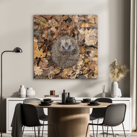 Peinture sur Verre - Hérisson - Automne - Feuilles - 90x90 cm - Peintures sur Verre Acrylique - Photo sur Glas