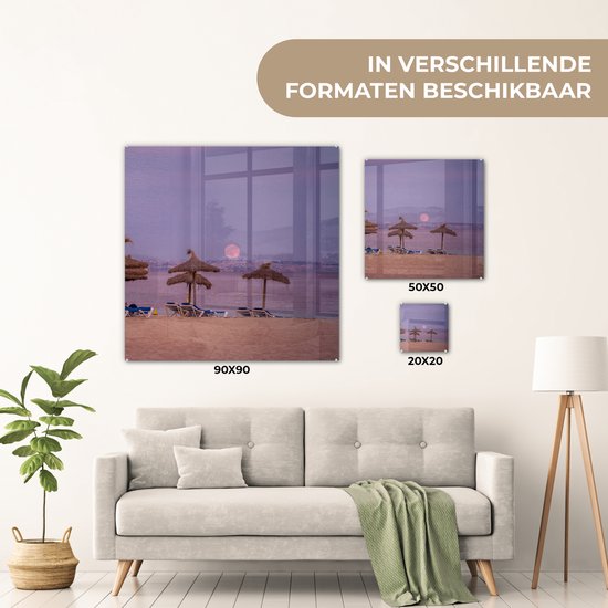 MuchoWow® Peinture sur verre 20x20 cm - Peinture sur verre acrylique - Majorque - Plage - Chaises longues - Photo sur verre - Peintures