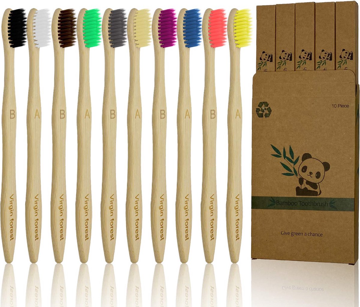 Bamboe-tandenborstel - 10 stuks - Natuurlijke Zachte Borstelharen - Milieuvriendelijk - kids