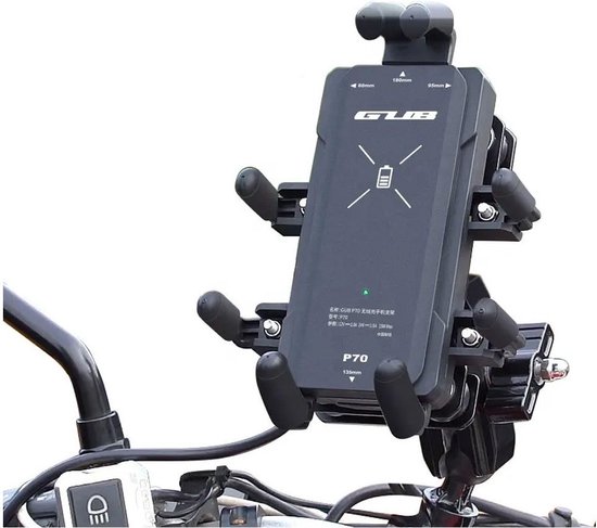GUB P70 Universele Telefoonhouder - Stevige Houder voor Motor en Scooter Stuur - met Draadloos Opladen 15W - Verstelbaar - Draaibaar - Zwart