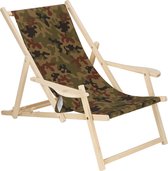 Springos - Ligbed - Strandstoel - Ligstoel - Verstelbaar - Armleuningen - Beukenhout - Handgemaakt - Legergroen