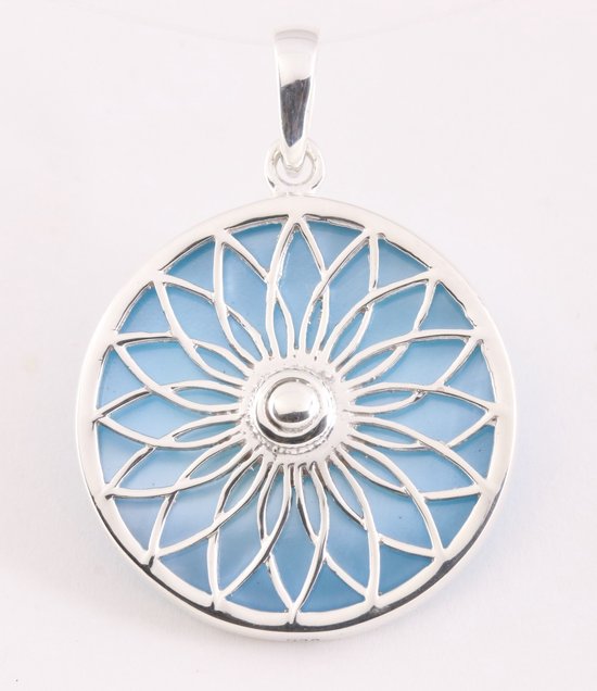 Pendentif rond en argent avec fleur de lotus sur coquillage bleu