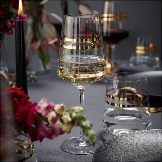 RITZENHOFF Celebration Deluxe Set Di 2 Bicchieri Per Vino Bianco 400 Ml Con Decorazioni In Oro Vero - Cristallo Made In Germany, Altezza 22.5 Cm