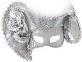 Luxe oogmasker Venetie zilver met hoed - Carnaval thema feest party optocht festival