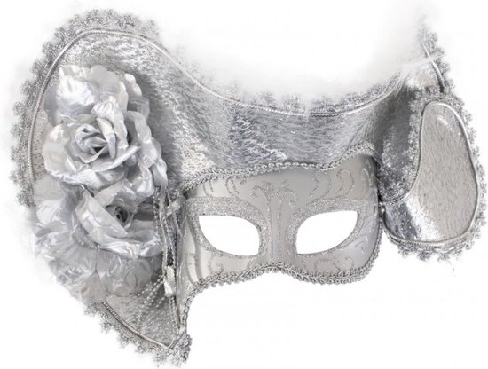 Luxe oogmasker Venetie zilver met hoed - Carnaval thema feest party optocht festival