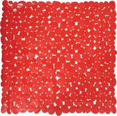 MSV Douche/bad anti-slip mat - badkamer - pvc - rood - 54 x 54 cm - zuignappen - steentjes motief