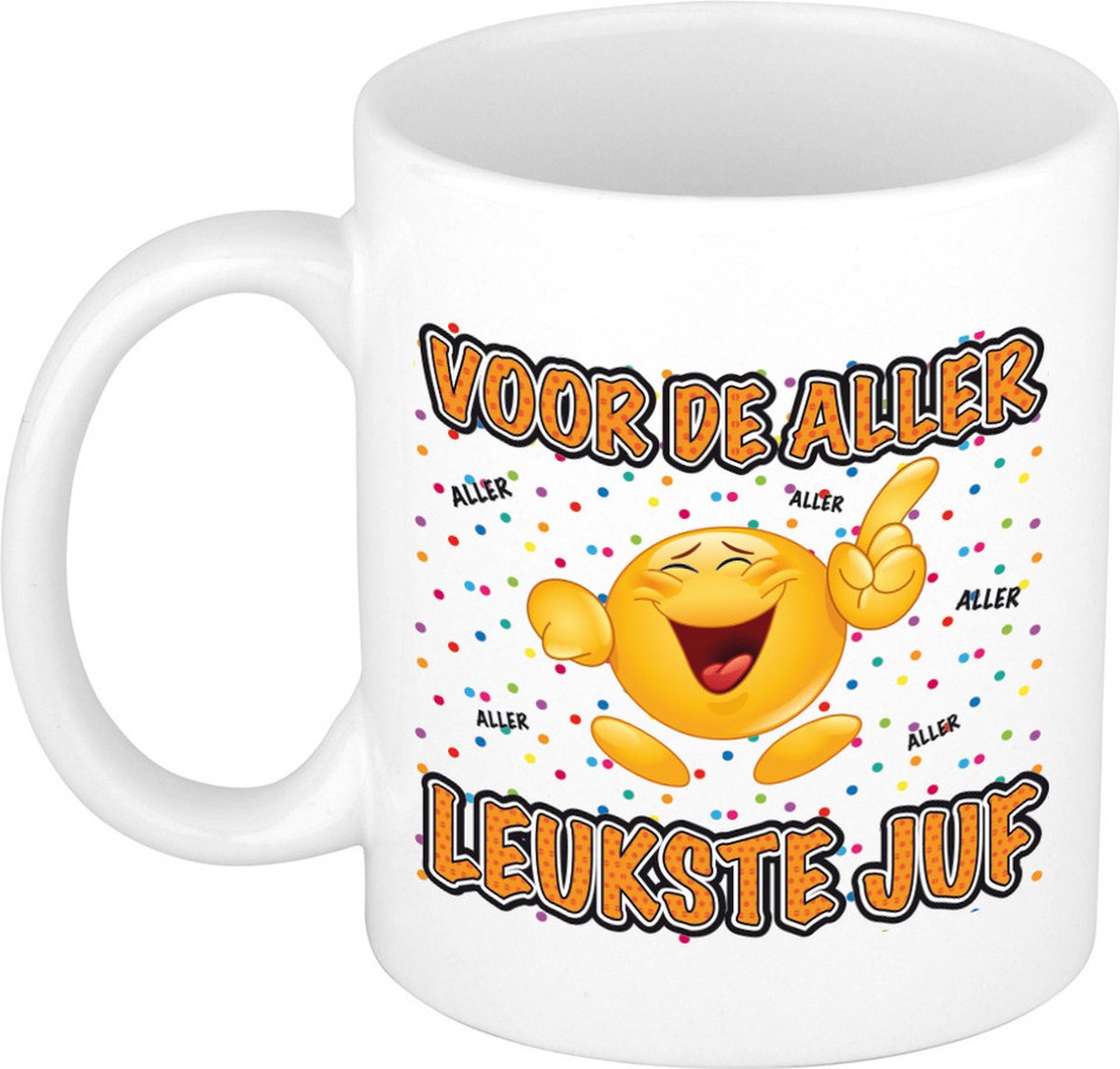 Bellatio Decorations Cadeau mok/beker - Voor de aller leukste juf - wit - 300 ml